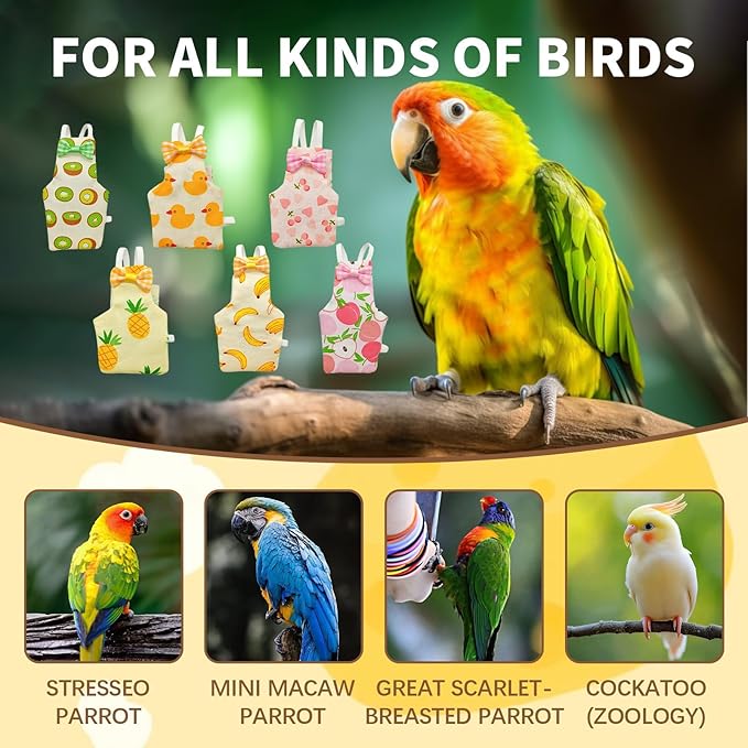 6 PCS Bird Diaper, Parrot Diaper Flight Suit, Cute Pigeon Pants, Waterproof Inner, Reusable, Suitable for Conure, Lovebird‌‌, Parakeet‌, Budgerigar, Pet Chicken&Duck, Guinea Pig