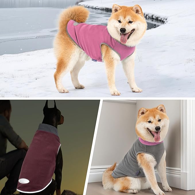 cyeollo 2 Pack Dog Sweaters Fleece Sweatshirt Stretchable Reflective Pet Sweater Dog Clothes for Small Puppy Dogs Girl, Pink & Grey S