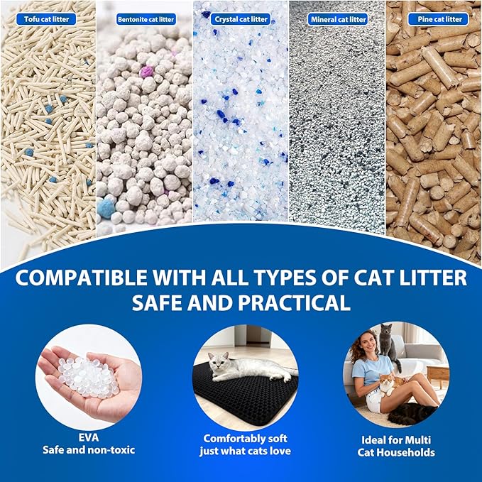 Cat Litter Box Mat Double Layer Trapping Mat Easy-Clean Waterproof Urine Proof(Gray 35x24in)