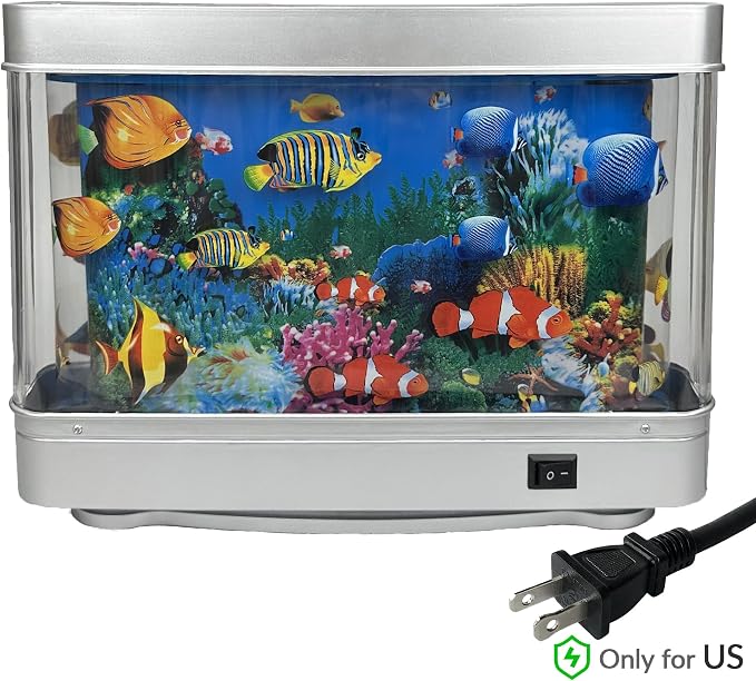 Tokenkuko Fake Motion Fish Tank Mini Aquarium, Artificial Tropical Decorative Lamp Night Light with Moving Fish, Gift for Family(US Plug) (Pack of 2)