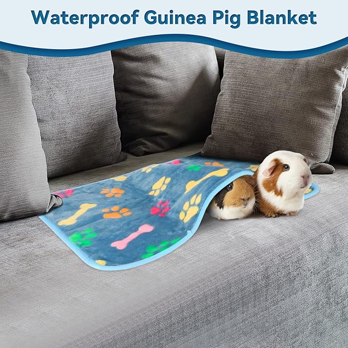 YUEPET 3 Pack Waterproof Guinea Pig Blankets Washable Small Animal Fleece Cage Liners Soft Pet Mat Pigs Bedding for Hamster Rabbit Chinchilla Ferret 35''×24'', Blue+yellow+black