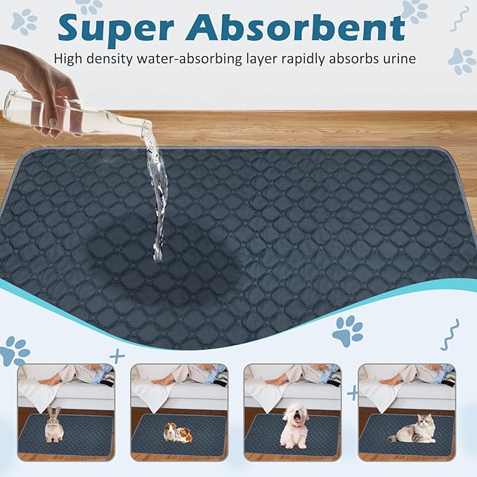 Reusable Guinea Pig Cage Liners, 47" x 24" (Pack of 2) Washable Pee Pads , Super Absorbent & Waterproof & Anti-Slip Pet Bedding Liner for Dogs, Bunny, Small Animals (Gray)