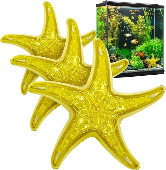 Sandy The Bio-Support Starfish - 3 Pack, Yellow- Promotes A Healthy Balanced Aquarium Ecosystem, Probiotic Growth, Tank Environment Control | Probiotic aquarium treatment for freshwater & saltwater tanks – up to 60 days, cannot be overdosed