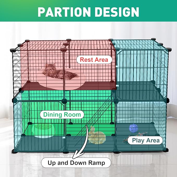 VISCOO 41 Panels Pet Playpen, 35.4" L x 23.6" W x 23.6" H Small Animal Playpen with 2 Doors, C&C Cage for Guinea Pigs,Rabbit,Bunny,Hedgehogs, Puppy Play Pen Indoor Outdoor, Two-Story Chicken Play Pen
