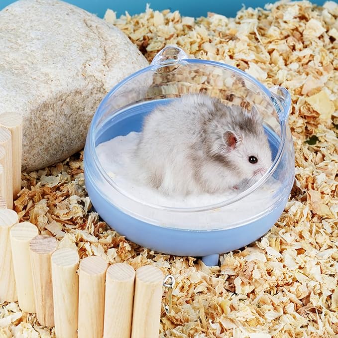Meow&Woof Hamster Sand Bath Container & Dust-Free Bath Sand Set, 6.5" Sandbox Toilet for Hamster, Gerbil, Chinchilla, Mice – 2.2 lbs Potty Litter Sand for Small Animals (Blue)