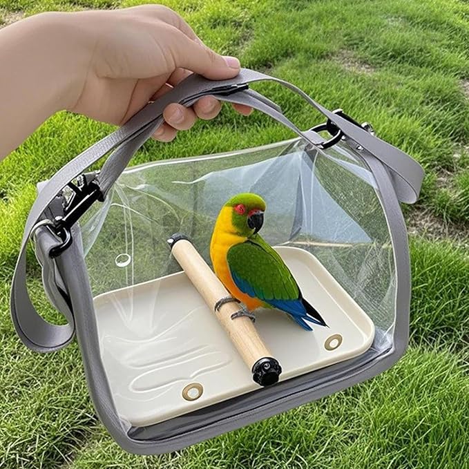 Bird Carrier Backpack Bird Bag Panoramic View Breathable Foldable with Perch Removable Tray for Peony Little Sun Tiger Skin Monk (Grey)