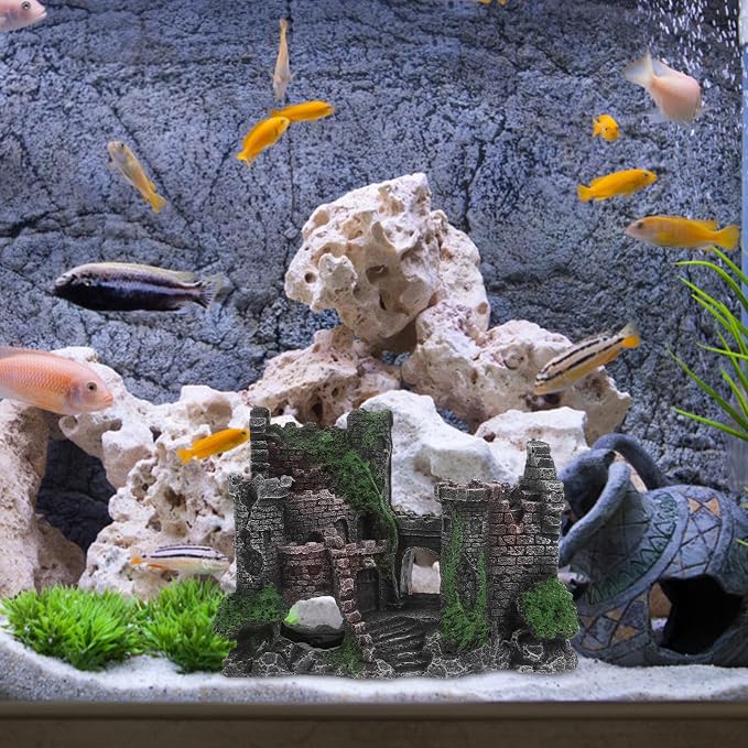 Realistic Resin Aquarium Castle Decoration for Fish and Shrimp with Sturdy Rock Cave Structure Small Fish Hideout for Aquarium Decor