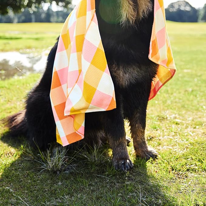 Dock & Bay Pet Towel - Super Absorbent & Quick Drying Dog Towels with Bag - 100% Recycled - Rhubark & Custard, Medium (90x50cm, 35x19)