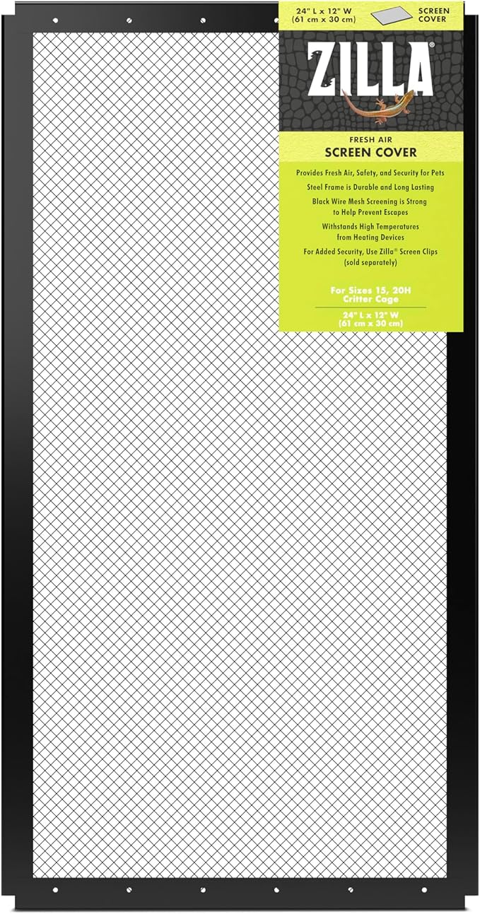 Zilla Fresh Air Screen Cover, Secure and Durable Metal Mesh Cover for Reptile Terrariums, 24 x 12 inches | Secure and Durable Metal Mesh Cover for Reptile Terrariums