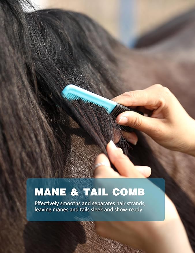 Shinewell Horse Grooming Kit, Complete Horse Brush Set, Equine Grooming Tools for Shedding & Daily Care Blue