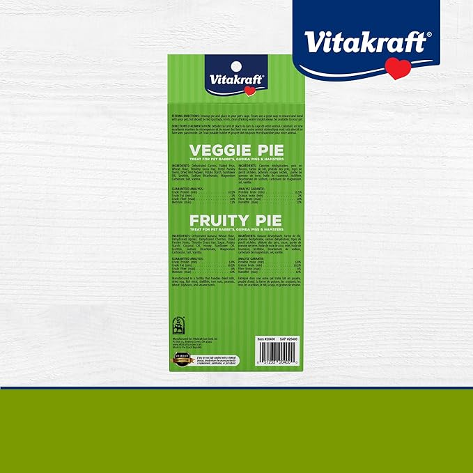 Vitakraft Veggie & Fruity Pie Treat for Pet Rabbits,Guinea Pigs,and Hamsters,2 Pies,Brown,24" x 50",1.27 Ounce,(Pack of 2)