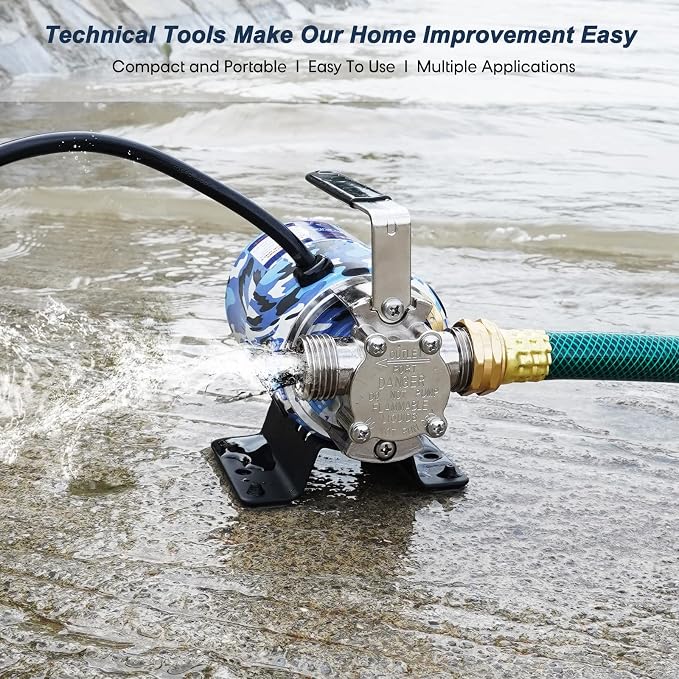 TecHome Water Pump Water Transfer Pump, 115V Rain Barrel Waterbed Pump. | 1/10HP 330GPH, with Water Hose Kit.