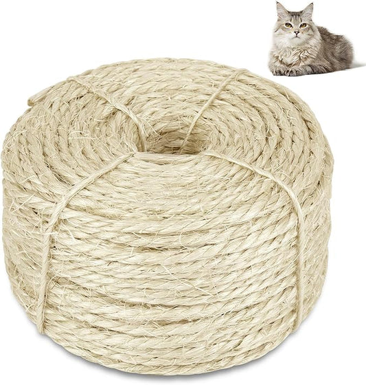 164 Feet Sisal Rope for Cat Scratching Post, 1/6 Inch Natural Cat Tree Rope, DIY Hemp Twine Rope for Repairing, Recovering Scratch Post Cats Tree Tower Replacement (Natural)