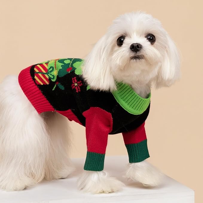 Fitwarm Christmas Tree Dog Sweater, Thermal Dog Winter Clothes for Small Dogs Boy Girl, Cozy Dog Christmas Outfit, Doggy Pullover Jumper, Holiday Pet Apparel, Black, Red, Green, Yellow, XXL