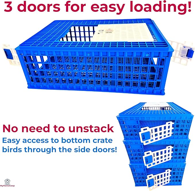 Poultry Carrier Crate 3 Doors with a Mess-Free Protective Pad, Durable Poultry Transport Cage for Chickens, Quail, Birds, Rabbits, Ducks