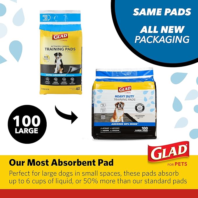 Glad for Pets XL Charcoal Training Pads, Heavy Duty Leak-Resistant Puppy Pee Pads with Activated Carbon Odor Control, Quick-Dry Quilted Top, Indoor Potty & Crate Liner, 24 x 24 in, 100 Count - 4 Pack