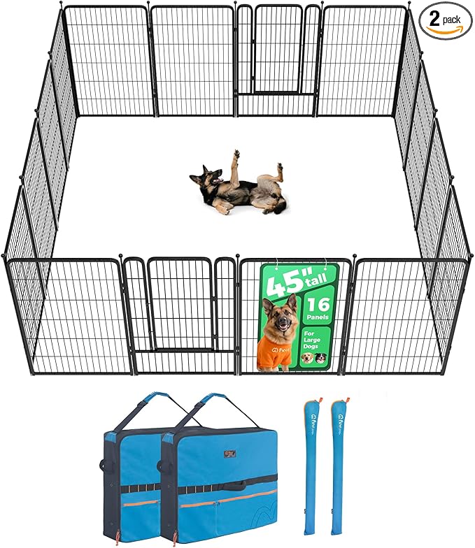 FXW Rollick Unleashed Dog Playpen for Indoor, Yard, RV Camping, 45 inch 16 Panels Dog Pen with Playpen Storage Bag (2 Packs) for Large Dogs, Black│Patented