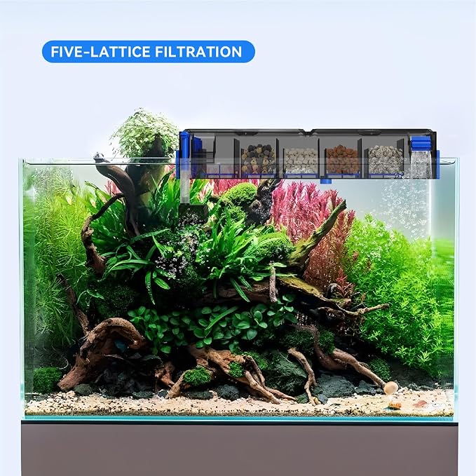 Hang On Back Aquarium Filter, Ultra Quiet Multi Stage Filtration System