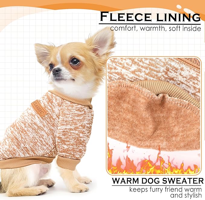 XL Dog Sweaters, 2 Pieces Fall Dog Sweater Small Medium Dog Clothes Male Female Winter Fleece Puppy Sweater Warm Pet Outfit for Bulldog, Dachshund, Pug, Chihuahua, Gery+Brown