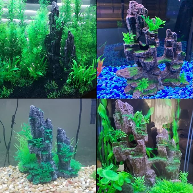 Tfwadmx Aquarium Mountain View Moss Tree Rock Cave Fish Tank Stone Ornament Landscape Decoration with Small Plants