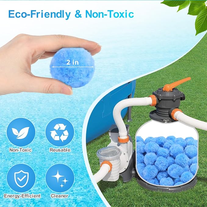 Askyli 2.9 lbs Pool Filter Balls for Sand Filter, Reusable Pool Sand Filter Balls, Efficient Pool Filter Sand, Suitable for All Sand Filter System (Equals 100lbs Pool Filter Sand) - Light Blue