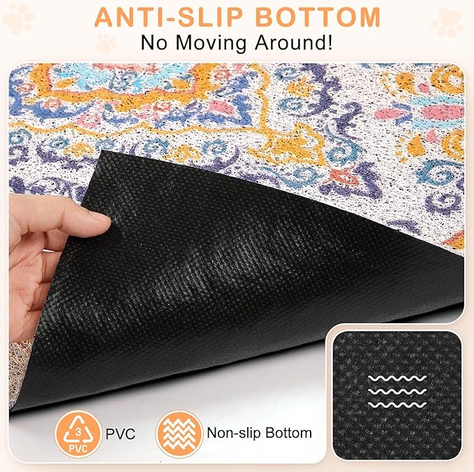 Unicorn Catcher Cat Litter Mat 24" x 15" Non-Slip Litter Box Mat Washable Litter Catcher Mat for Litter Box Indoor Food Mat Supplies Essentials, Orange