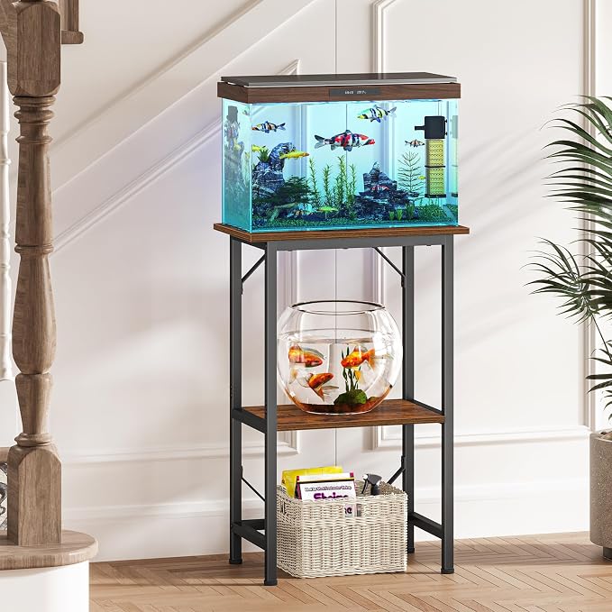 Snughome 10 Gallon Fish Tank Stand, Aquarium Stand 2-Tier Storage Shelves, Heavy Duty Terrarium Stand for Home Office Fish Tank Shelf, 20.47" L x 11.02" W x 30.7" H, Rustic Brown