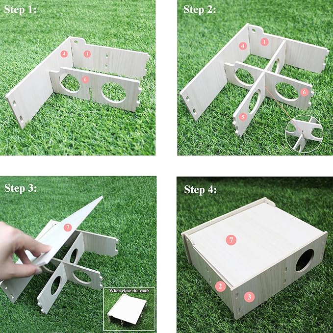 Amonk Multi-Chamber Hamster House 7x8.6x3in Wooden Secret Peep Shed and Explore Hideout Flip Cover Design Hamster Play Tunnel for Gerbils Mice Lemming and Small Animals