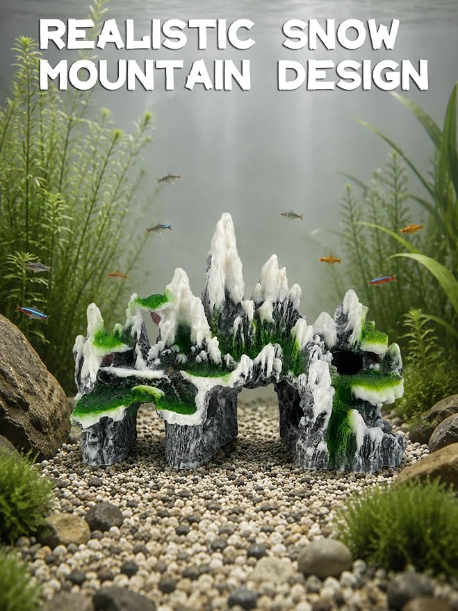 Aquarium Decor - Large Mountain Rock Cave for Fish Tank, Aquarium Hideout Ornament with Rock Texture for Betta, Guppy, Shrimp - Aquatic Hide Decoration, Fish Hiding House（White）