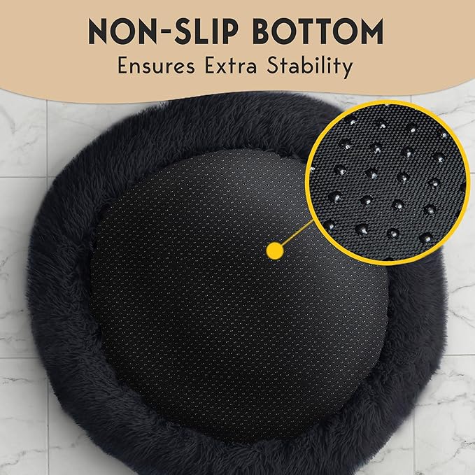 PetJett XL Dog Beds for Large Sized Dog - 45'' Extra Large Dog Bed, Anti-Slip & Washable Super Soft Round Donut Bed, Fluffy Faux Fur Anti-Anxiety Premium Comfort Pet Bed, Fits Dogs up to 120 lbs