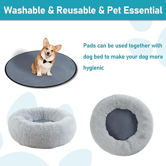 Bunlitent Washable Pee Pads for Dog, 2 Pack, 27.5 Inch Round, Reusable Puppy Pads with Quick Dry, Anti-Slip for Dogs, Cats & Whelping