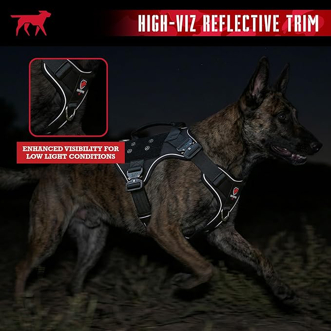 Tuff Pupper Elite Tactical Dog Harness | Dual Control Handles | Front & Back D-Rings | Fully Adjustable | Military Cobra Buckles | Heavy Duty Nylon Vest | Reflective MOLLE Dog Harness for Medium Dogs