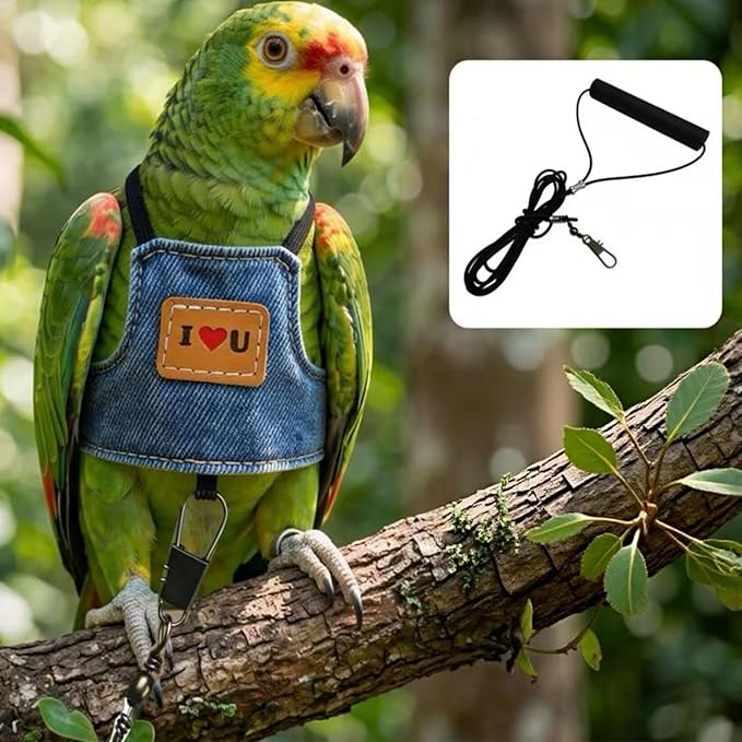 2-Pack， Adjustable Bird Harness & 78.7" Leash Set, Anti-Bite Nylon Flying Rope for Outdoor Training, for XS Small Parrots, Mini Macaw, Scarlet, Keck & Similar Sized Birds (Blue, m)