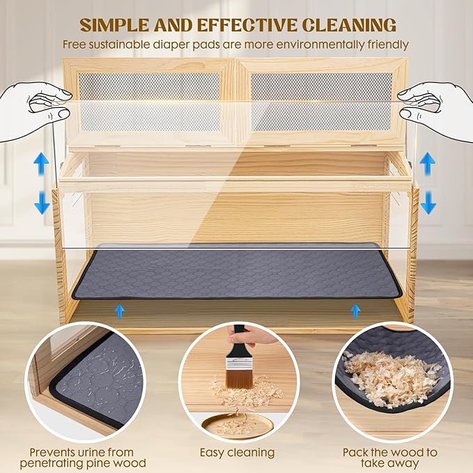 Hamster Cage 32" Wooden Chewproof, 270° Panoramic View Large Habitat with Bite-Proof Mesh, Top Dual Access Doors & Acrylic Panels, for Syrian/Dwarf Hamsters, Guinea Pigs, Chinchillas & Gerbils