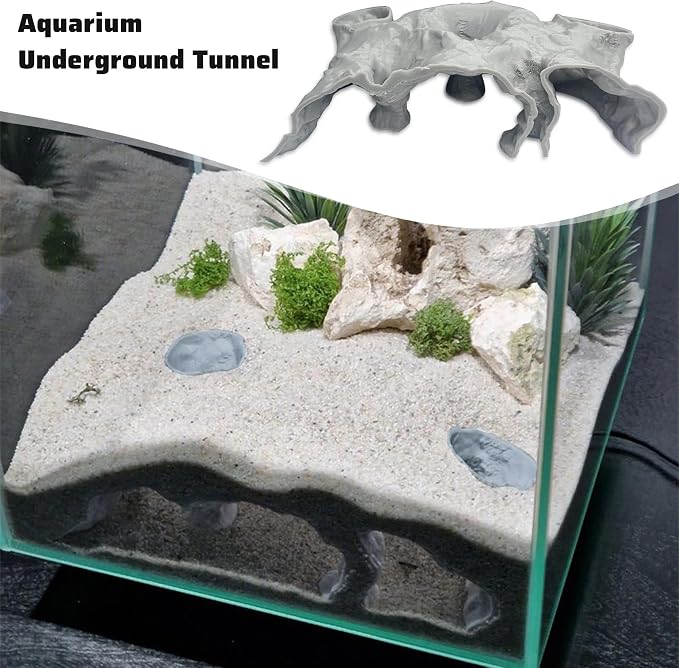 Aquarium Cave Tunnel Hideout - 3D Printed Fish Tank Cave Decor for Pleco | Friendly Sinking Base Shrimp/Betta Fish Hideout for Aquarium with Viewing Ports