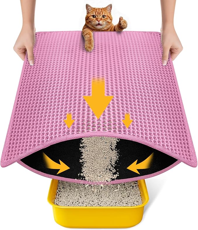 Cat Litter Mat New Size 23.6"x14.6" for Small Spaces, Upgrade Super Waterproof Back Layer Litter Box Mat, Non Slip, Durable, Soft on Paws Kitty Trapping Matt, Pink