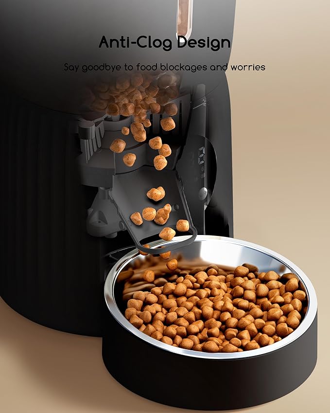 Faroro Automatic Cat Feeder, 4L Cat Food Dispenser with Portion Control, 1-6 Meals Per Day, 10s Voice Recording, Slow Feed, Dual Power Supply for Cats and Small Dogs (Black)