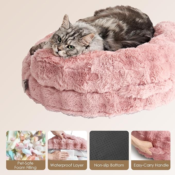 EHEYCIGA Dog Bed Medium Size Dog, Fluffy Small Dog Couch with Removable Washable Cover, Bolster Pet Sofa, Waterproof and Non-Slip, 30" x 30"x 8.5", Pink
