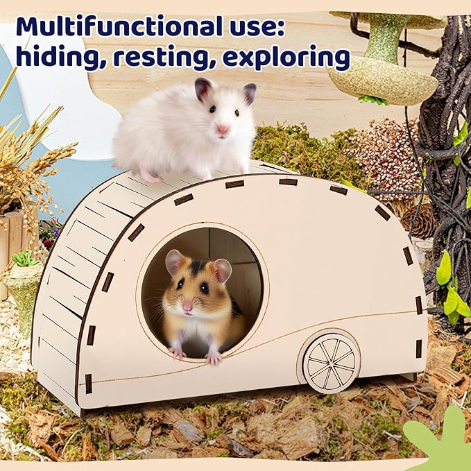 CypherX Wooden Hamster Hideout Hamster Toys Small Animals Cage Accessories for Hammie and Other Small Pets
