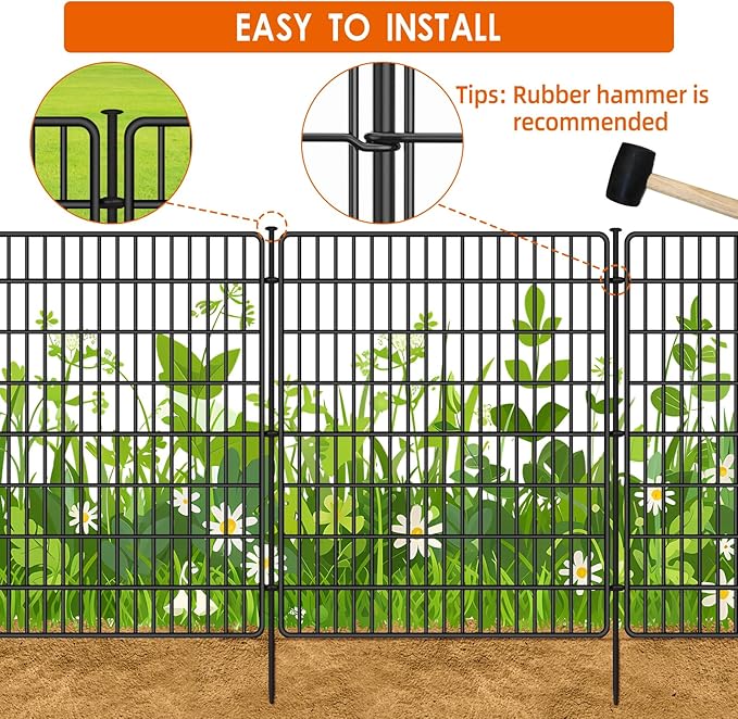 15 Panels No Dig Fence, 32 in(H) X 36 ft(L) Garden Decorative Fence Animal Barrier for Dogs, Rustproof Metal Garden Edging Border for Outdoor, Yard, Patio, Black