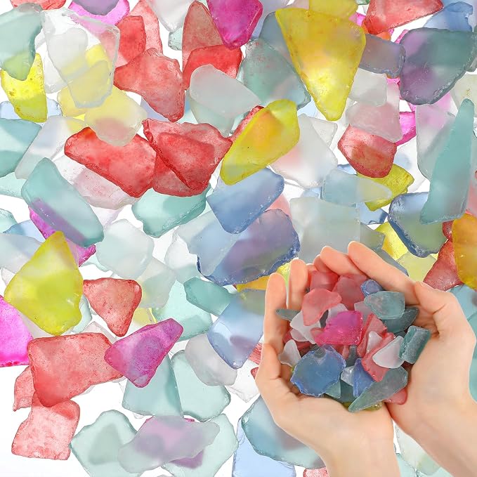 Abeillo 45oz Sea Glass for Crafts, Frosted Seaglass Pieces Vase Filler and Aquarium Decor, Smooth Edge Seaglass for DIY Art and Home Decor (Colorful)