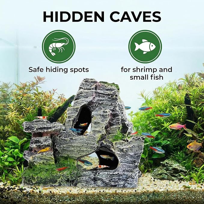 Artificial Moss Rock Cave Aquarium Decor, Fish Tank Hideout, Mountain Terrain Ornament