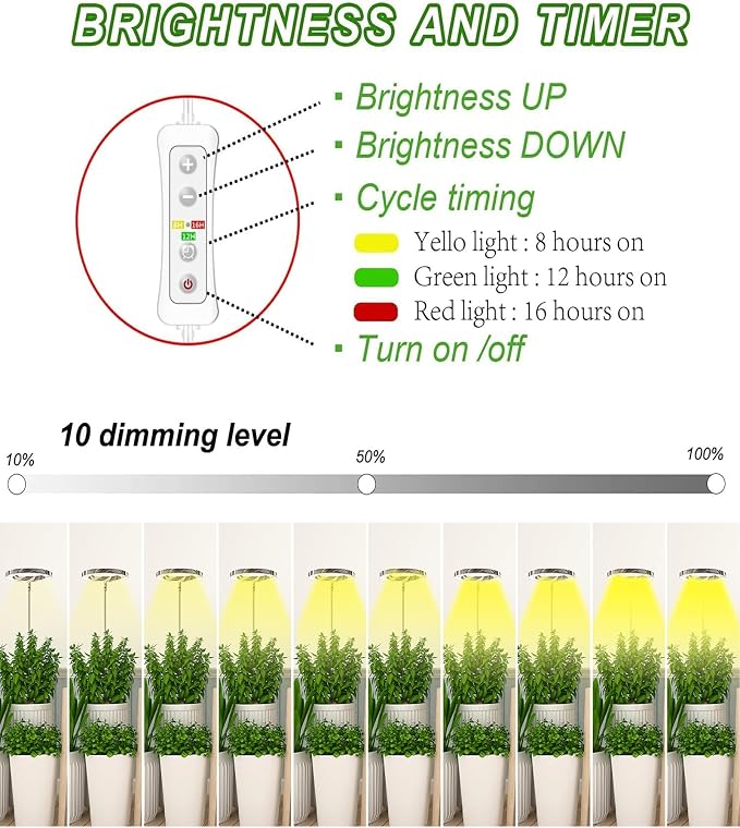 Plant Grow Light,LED Growing Light Full Spectrum for Indoor Plants,Aluminum Marble Grain Plant Lights,Height Adjustable, Automatic Timer, 5V Low Safe Voltage