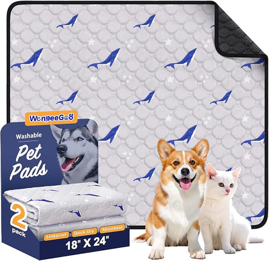 WanpeeGoo Washable Pee Pads for Dogs, 2Pack Reusable Puppy Pads, Super Absorbent & Leakproof Dog Pads, Anti-Slip Dog Pee Pads for Puppy Training & Incontinence, Dolphin Pattern 18"x24"