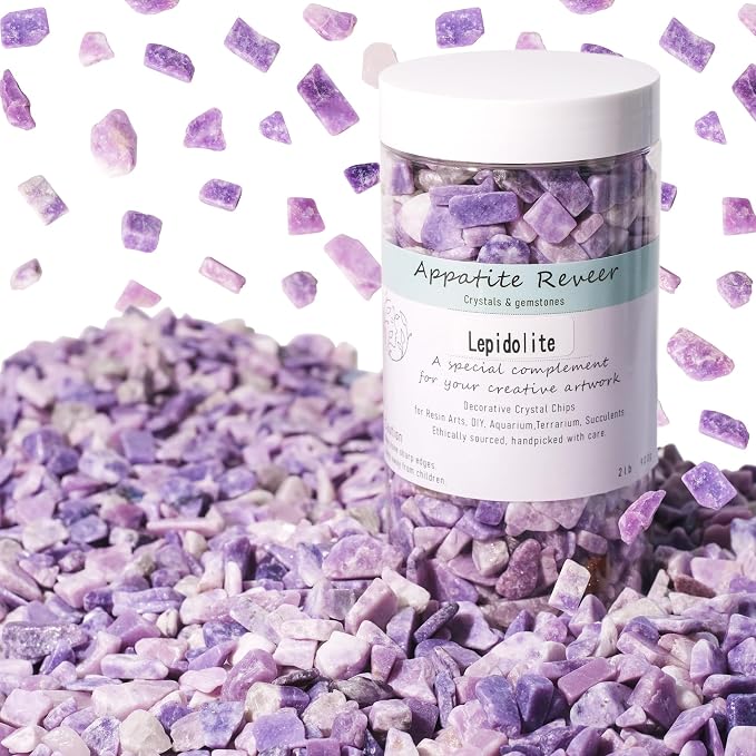 Lepidolite Crystal Chips 2lb (1200+ pcs) -8-15mm Natural Purple Mica Stones for Aquarium Gravel, Terrarium Decor, Plant Healing,Jewelry Making, Anxiety Relief & Spiritual Gifts