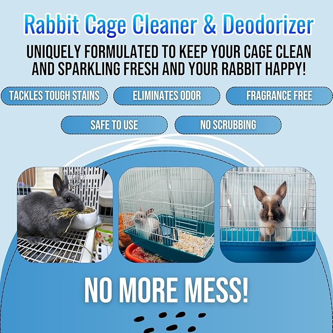 Rabbit Cage Cleaner Spray (32oz) – Bunny Cage Cleaner & Deodorizer – Odor Eliminator for Small Animal Cages – Pet Safe, Non-Toxic – Fast Drying – Made in USA