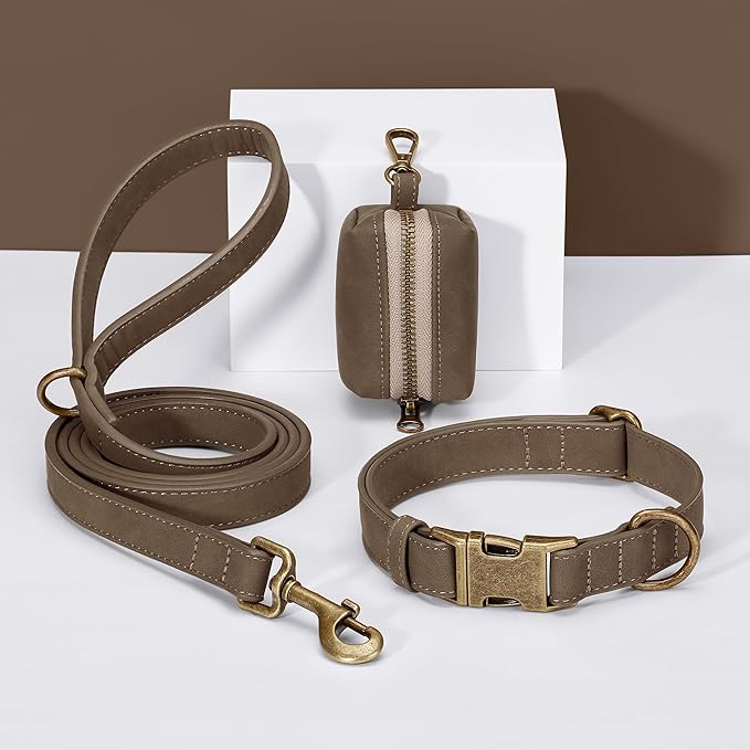 Didog Soft PU Leather Dog Collar, Stylish Quick Released Dog Collars for Small Dogs, Easy Clean Adjustable Pet Collar for Daily Walking, Brown, S Fit 10-15" Neck