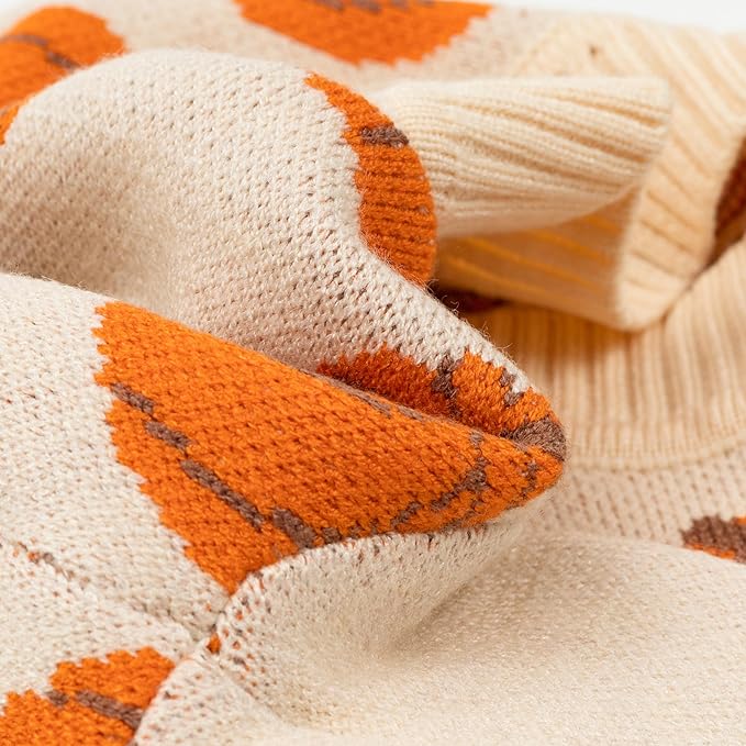 Fitwarm Pumpkin Dog Sweater, Thanksgiving Outfit for Small Dogs Boy Girl, Pet Outfit, Orange, Beige, XXL