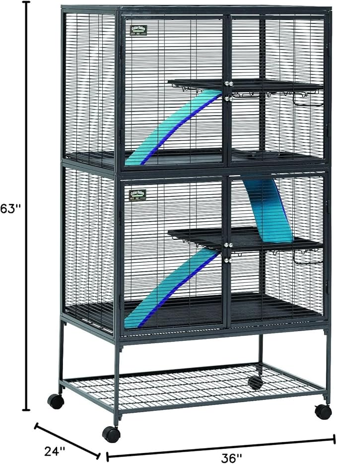 Critter Nation by MidWest Homes for Pets Double Unit Small Animal Cage, Habitat for Rats, Chinchillas, Ferrets, Sugar Gliders, Tool-Free Assembly, with Full-Width Doors, Shelves & Removable Base Pans