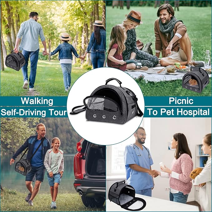 Guinea Pig Carrier, Small Pet Hamster Carrier Bag, Rabbit Bunny Travel Carrier Outdoor Handbag, Breathable Carrier for Small Animals with Water Bottle Holder & Removable Liner (Grey)